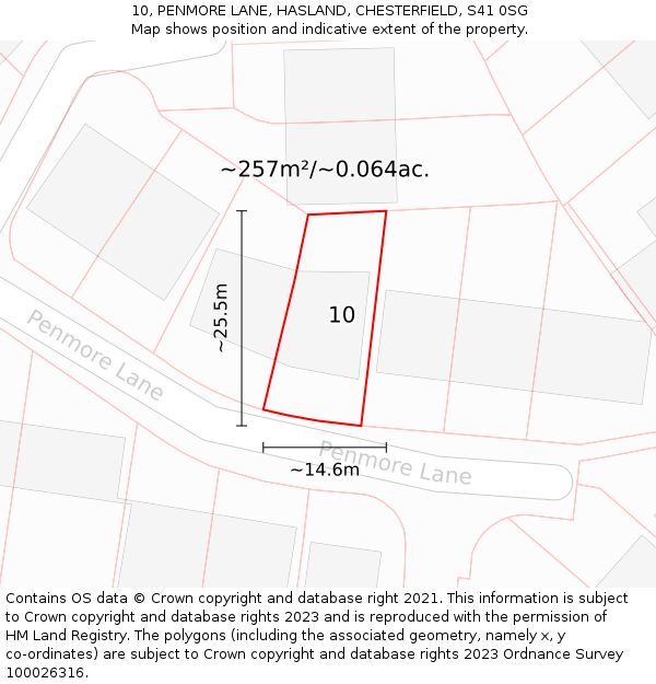 10, PENMORE LANE, HASLAND, CHESTERFIELD, S41 0SG: Plot and title map