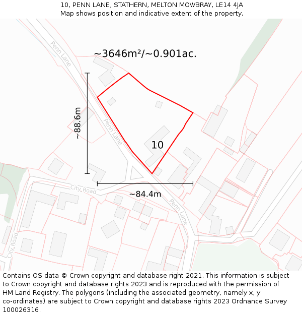 10, PENN LANE, STATHERN, MELTON MOWBRAY, LE14 4JA: Plot and title map