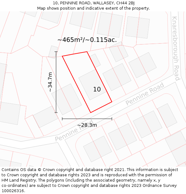 10, PENNINE ROAD, WALLASEY, CH44 2BJ: Plot and title map