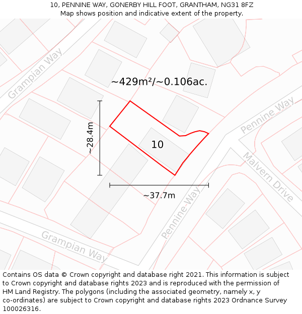 10, PENNINE WAY, GONERBY HILL FOOT, GRANTHAM, NG31 8FZ: Plot and title map