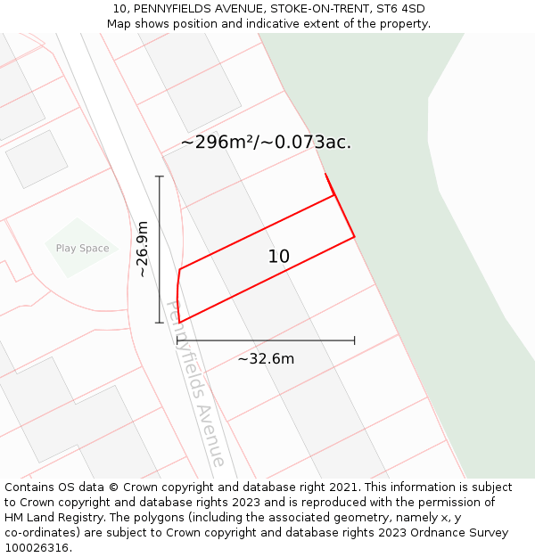 10, PENNYFIELDS AVENUE, STOKE-ON-TRENT, ST6 4SD: Plot and title map