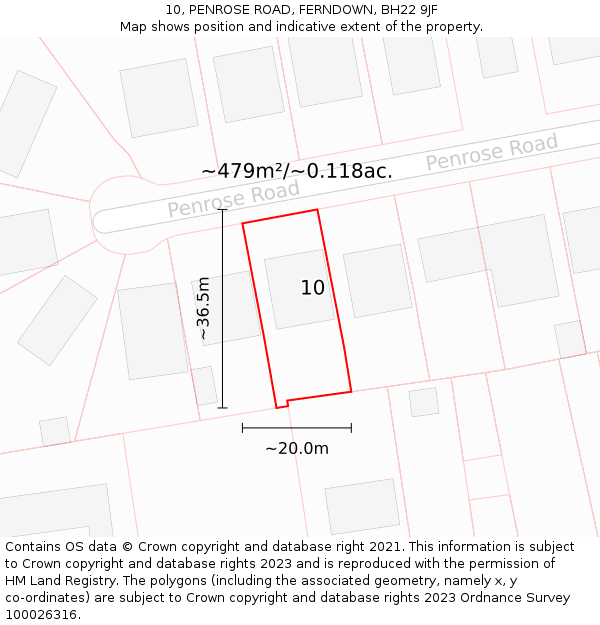 10, PENROSE ROAD, FERNDOWN, BH22 9JF: Plot and title map