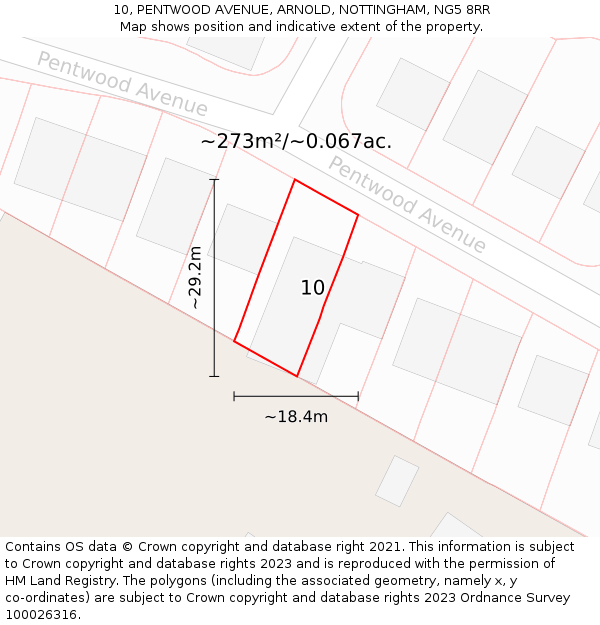 10, PENTWOOD AVENUE, ARNOLD, NOTTINGHAM, NG5 8RR: Plot and title map