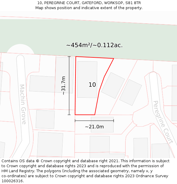 10, PEREGRINE COURT, GATEFORD, WORKSOP, S81 8TR: Plot and title map