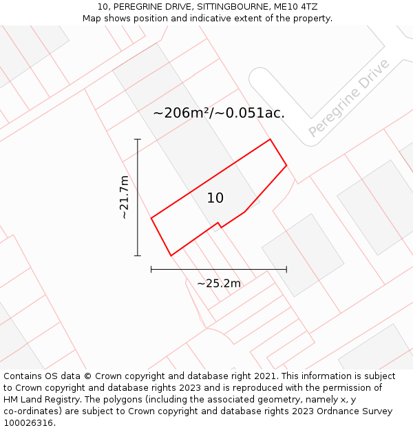 10, PEREGRINE DRIVE, SITTINGBOURNE, ME10 4TZ: Plot and title map