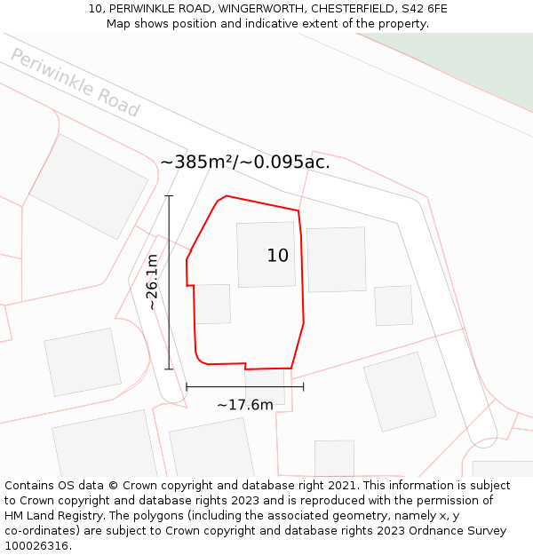 10, PERIWINKLE ROAD, WINGERWORTH, CHESTERFIELD, S42 6FE: Plot and title map