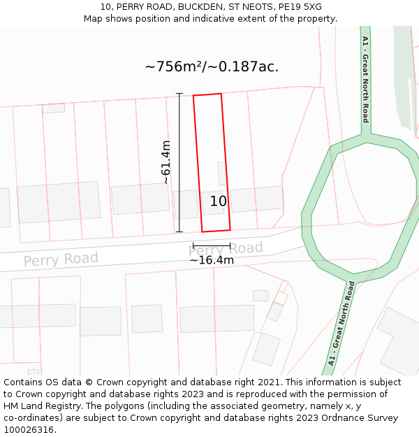 10, PERRY ROAD, BUCKDEN, ST NEOTS, PE19 5XG: Plot and title map