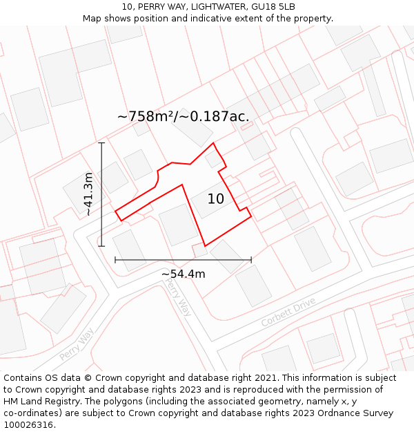 10, PERRY WAY, LIGHTWATER, GU18 5LB: Plot and title map