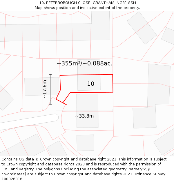 10, PETERBOROUGH CLOSE, GRANTHAM, NG31 8SH: Plot and title map