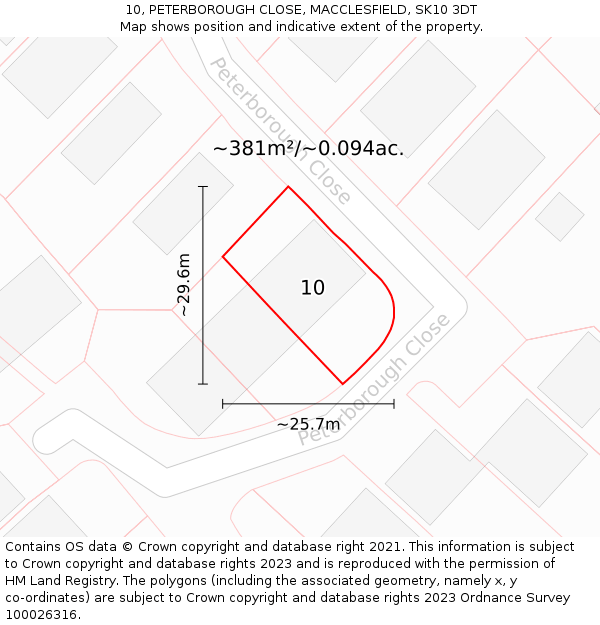 10, PETERBOROUGH CLOSE, MACCLESFIELD, SK10 3DT: Plot and title map