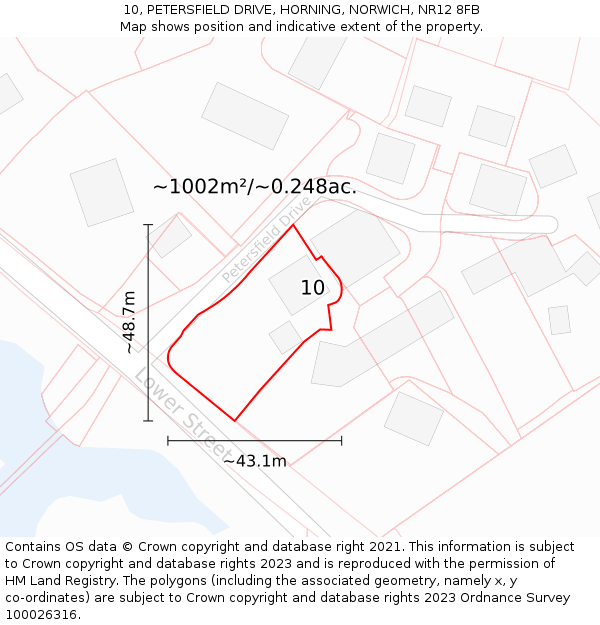 10, PETERSFIELD DRIVE, HORNING, NORWICH, NR12 8FB: Plot and title map