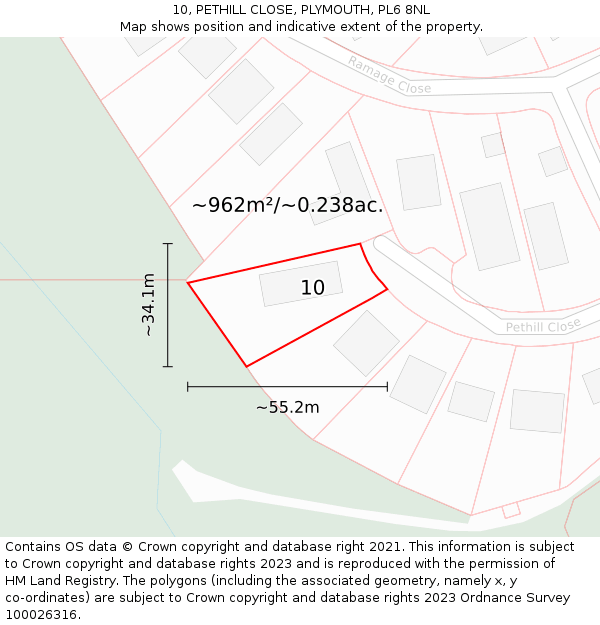 10, PETHILL CLOSE, PLYMOUTH, PL6 8NL: Plot and title map