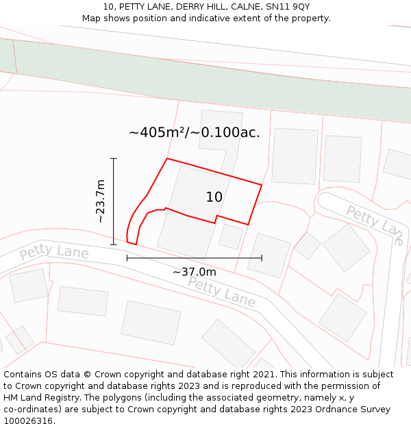 10, PETTY LANE, DERRY HILL, CALNE, SN11 9QY: Plot and title map