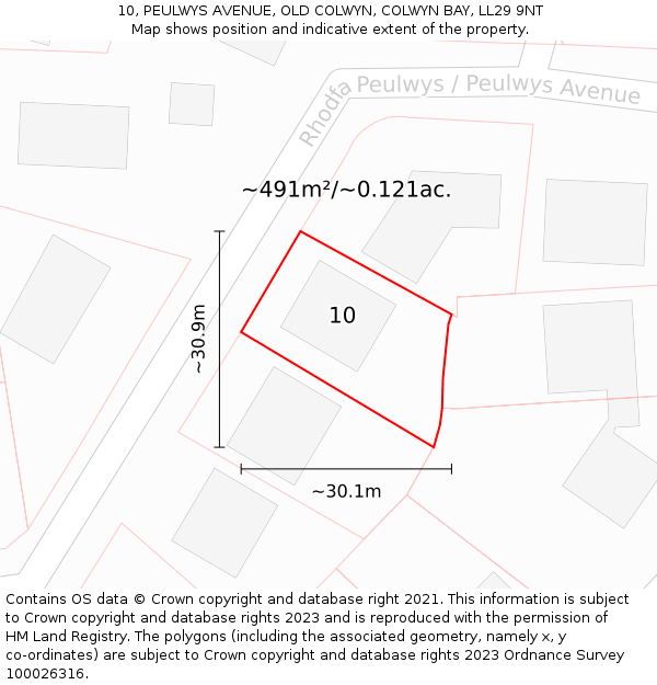 10, PEULWYS AVENUE, OLD COLWYN, COLWYN BAY, LL29 9NT: Plot and title map