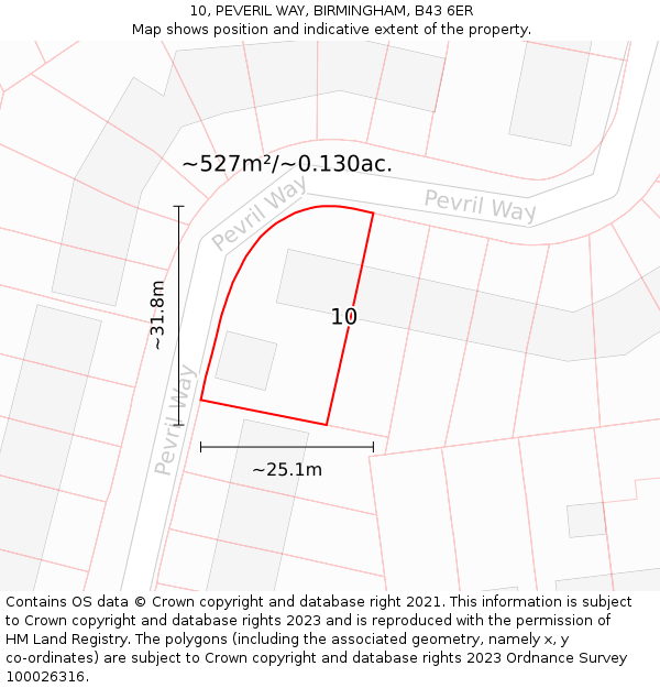 10, PEVERIL WAY, BIRMINGHAM, B43 6ER: Plot and title map