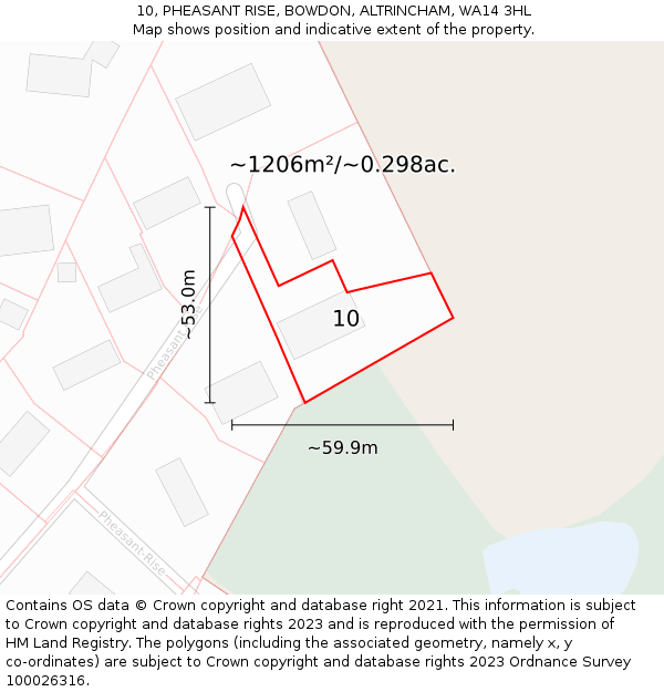 10, PHEASANT RISE, BOWDON, ALTRINCHAM, WA14 3HL: Plot and title map