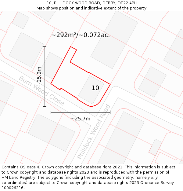 10, PHILDOCK WOOD ROAD, DERBY, DE22 4PH: Plot and title map