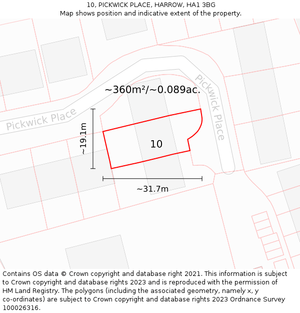 10, PICKWICK PLACE, HARROW, HA1 3BG: Plot and title map