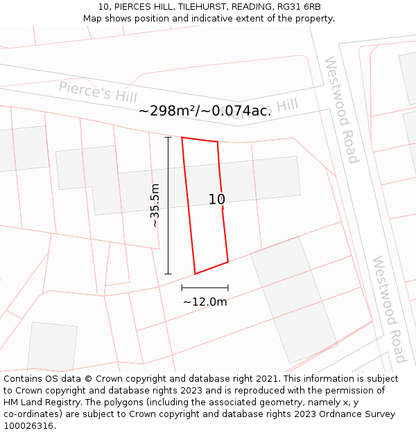 10, PIERCES HILL, TILEHURST, READING, RG31 6RB: Plot and title map