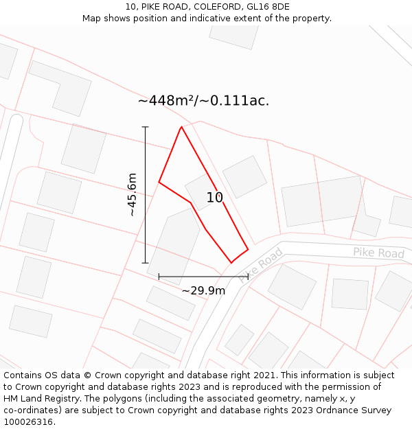 10, PIKE ROAD, COLEFORD, GL16 8DE: Plot and title map