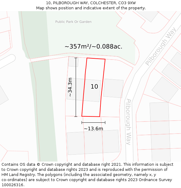 10, PILBOROUGH WAY, COLCHESTER, CO3 9XW: Plot and title map