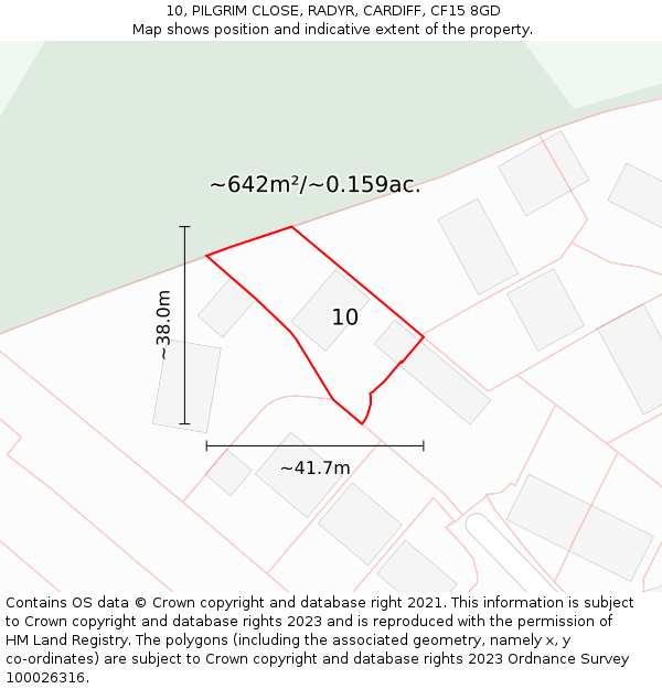 10, PILGRIM CLOSE, RADYR, CARDIFF, CF15 8GD: Plot and title map