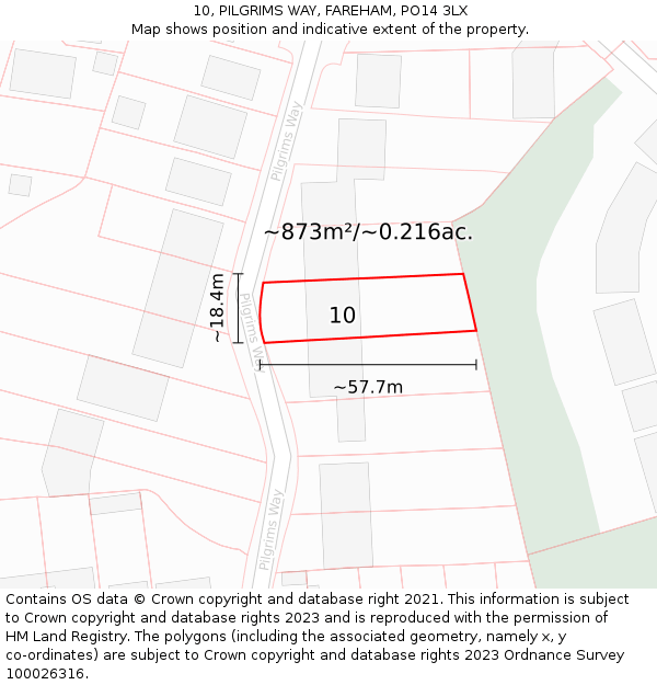 10, PILGRIMS WAY, FAREHAM, PO14 3LX: Plot and title map