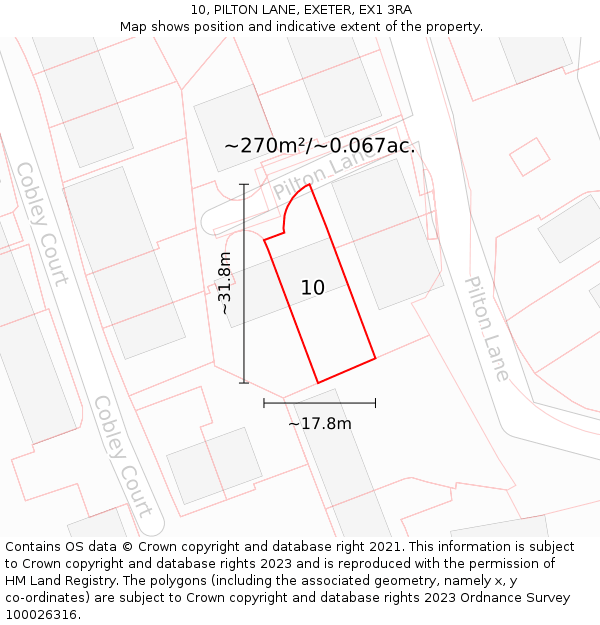 10, PILTON LANE, EXETER, EX1 3RA: Plot and title map