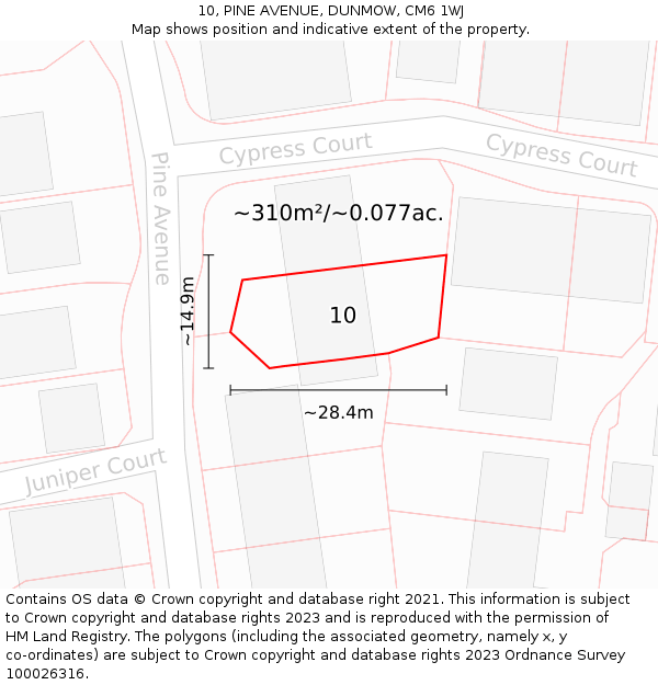 10, PINE AVENUE, DUNMOW, CM6 1WJ: Plot and title map