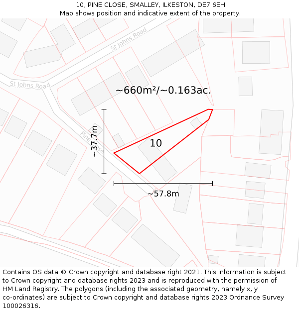 10, PINE CLOSE, SMALLEY, ILKESTON, DE7 6EH: Plot and title map