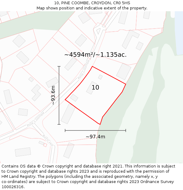 10, PINE COOMBE, CROYDON, CR0 5HS: Plot and title map