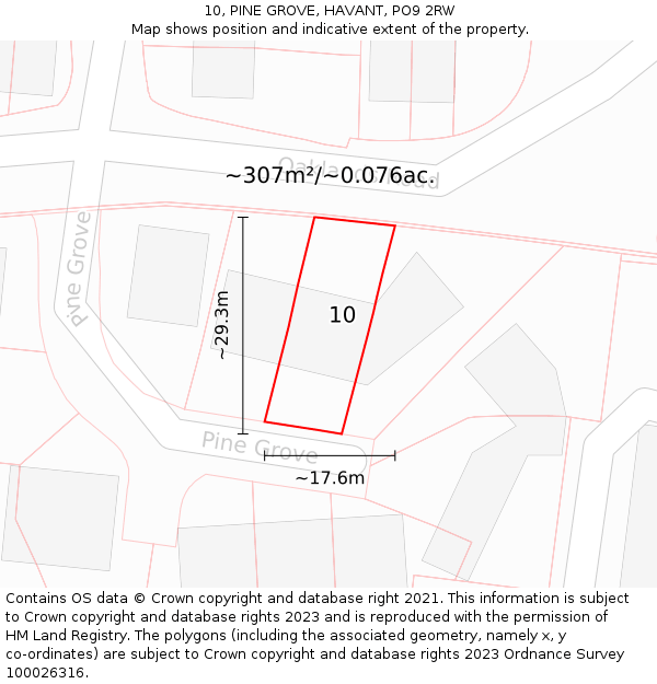 10, PINE GROVE, HAVANT, PO9 2RW: Plot and title map