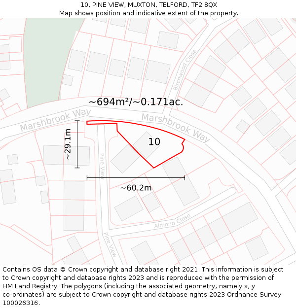 10, PINE VIEW, MUXTON, TELFORD, TF2 8QX: Plot and title map