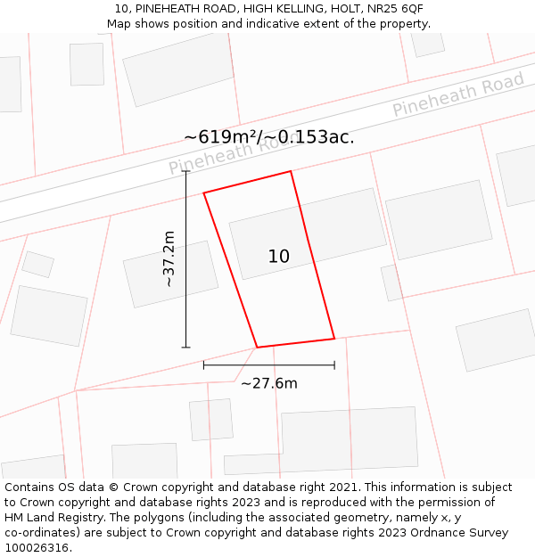 10, PINEHEATH ROAD, HIGH KELLING, HOLT, NR25 6QF: Plot and title map