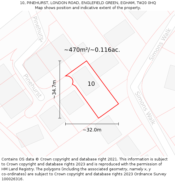 10, PINEHURST, LONDON ROAD, ENGLEFIELD GREEN, EGHAM, TW20 0HQ: Plot and title map