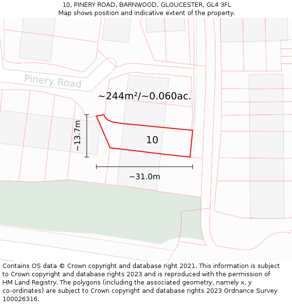 10, PINERY ROAD, BARNWOOD, GLOUCESTER, GL4 3FL: Plot and title map