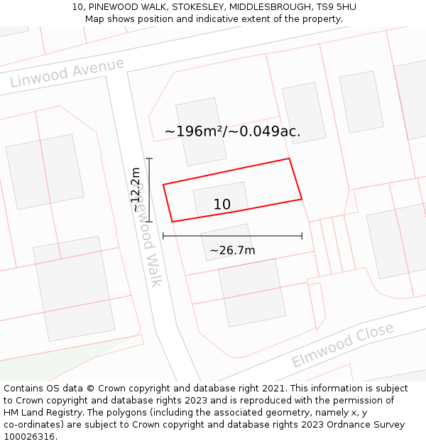 10, PINEWOOD WALK, STOKESLEY, MIDDLESBROUGH, TS9 5HU: Plot and title map