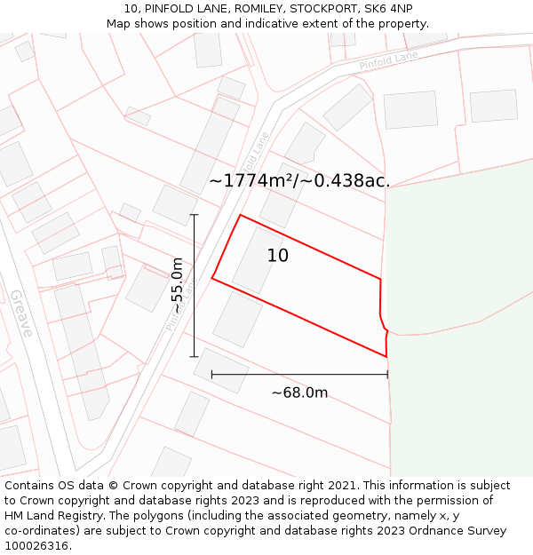 10, PINFOLD LANE, ROMILEY, STOCKPORT, SK6 4NP: Plot and title map