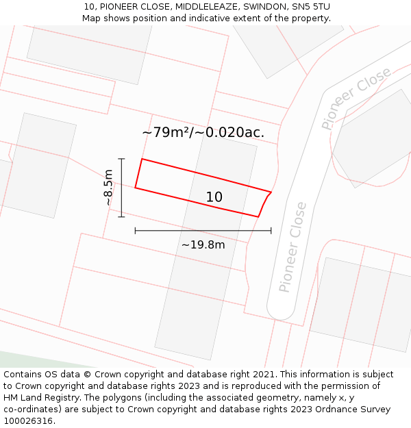 10, PIONEER CLOSE, MIDDLELEAZE, SWINDON, SN5 5TU: Plot and title map