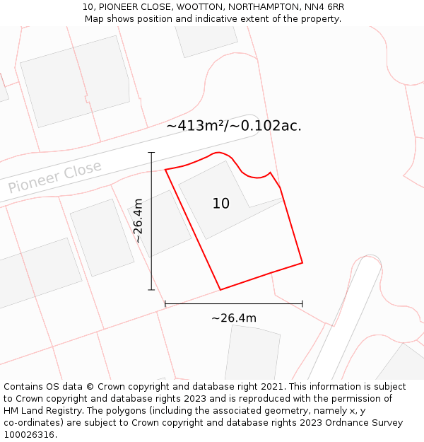 10, PIONEER CLOSE, WOOTTON, NORTHAMPTON, NN4 6RR: Plot and title map