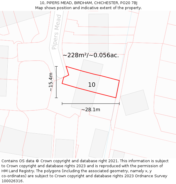 10, PIPERS MEAD, BIRDHAM, CHICHESTER, PO20 7BJ: Plot and title map