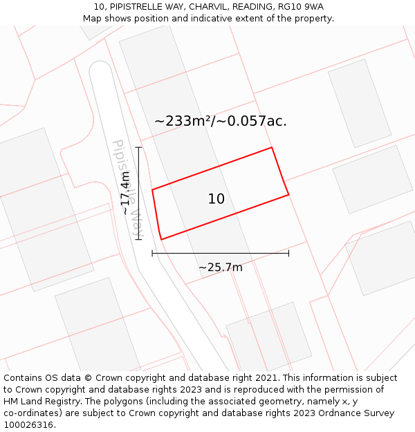 10, PIPISTRELLE WAY, CHARVIL, READING, RG10 9WA: Plot and title map