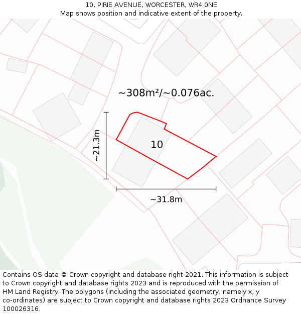 10, PIRIE AVENUE, WORCESTER, WR4 0NE: Plot and title map