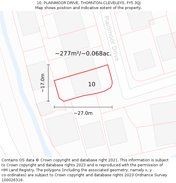 10, PLAINMOOR DRIVE, THORNTON-CLEVELEYS, FY5 3QJ: Plot and title map