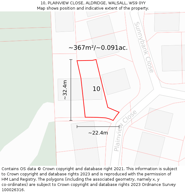 10, PLAINVIEW CLOSE, ALDRIDGE, WALSALL, WS9 0YY: Plot and title map