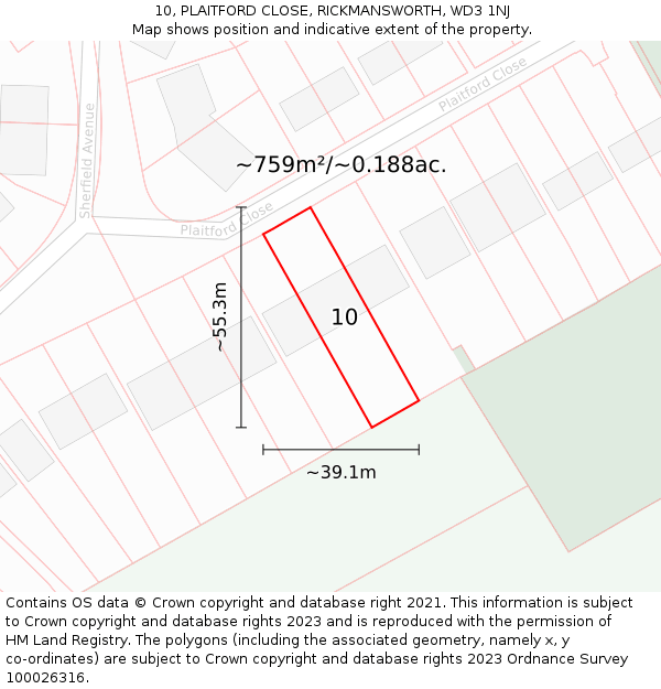 10, PLAITFORD CLOSE, RICKMANSWORTH, WD3 1NJ: Plot and title map