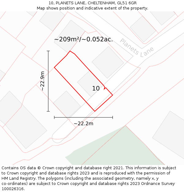 10, PLANETS LANE, CHELTENHAM, GL51 6GR: Plot and title map