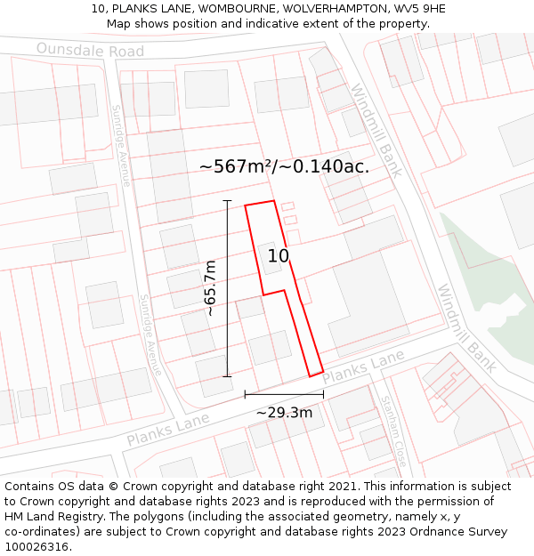 10, PLANKS LANE, WOMBOURNE, WOLVERHAMPTON, WV5 9HE: Plot and title map