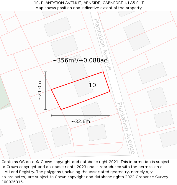 10, PLANTATION AVENUE, ARNSIDE, CARNFORTH, LA5 0HT: Plot and title map