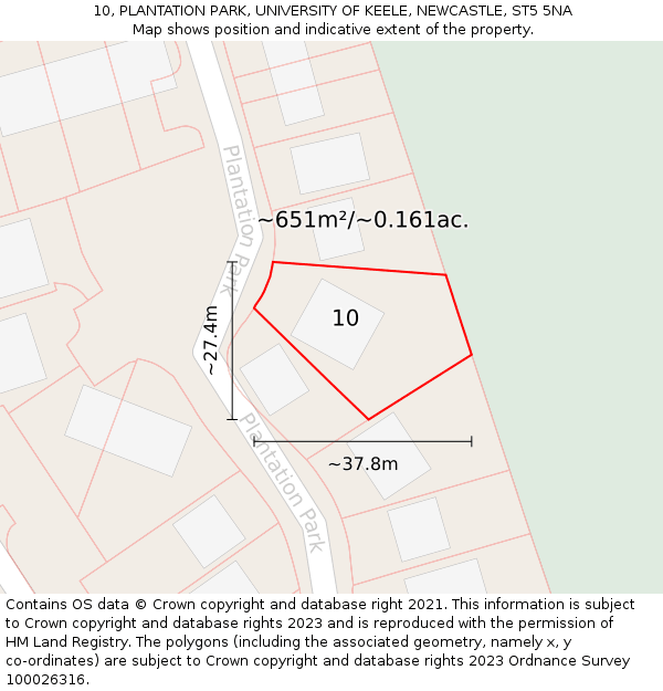 10, PLANTATION PARK, UNIVERSITY OF KEELE, NEWCASTLE, ST5 5NA: Plot and title map